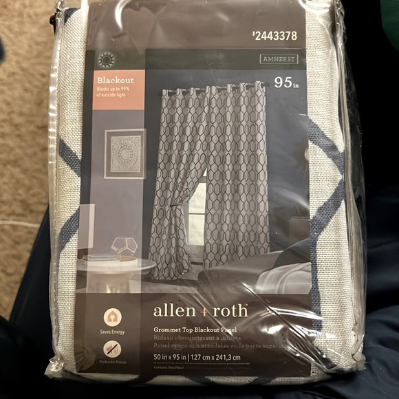 Allen + Roth Grommet Top blackout panel 95 in cream and navy - Picture 1 of 4